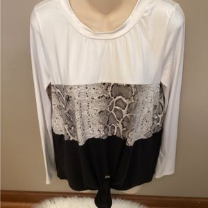 WHITE BIRCH COLOR BLOCK LONG SLEEVE TIED BOTTOM TOP